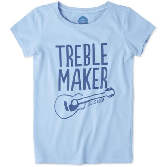 NWT Life Is Good Girls/ boys Treble Maker Crusher Tee L Powder Blue - Picture 1 of 6